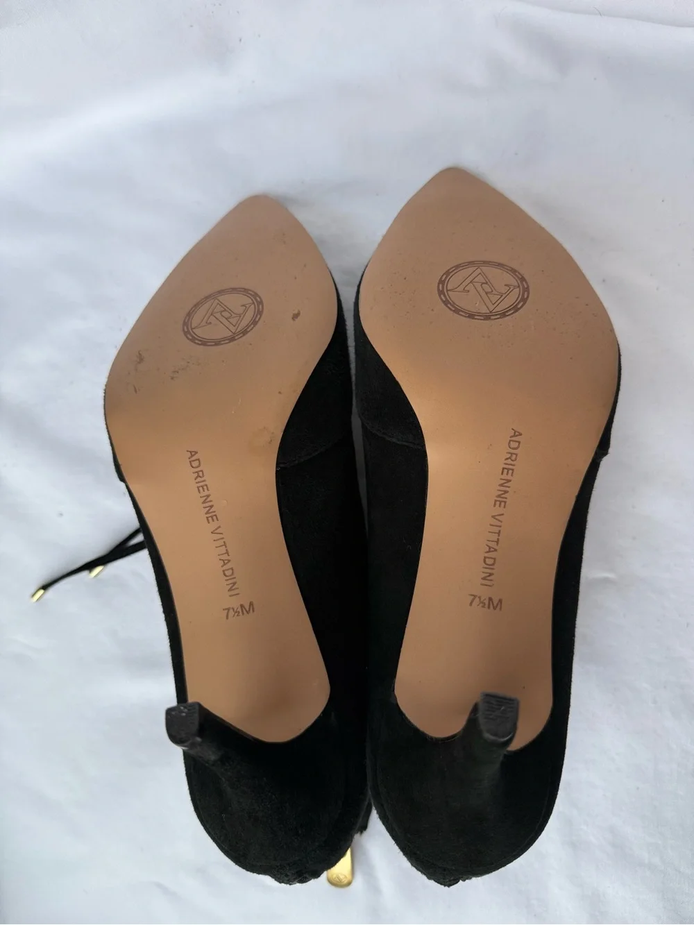 Adrienne Vittadini Leather Black Lace-Up Cutout Pointed Toe Heels